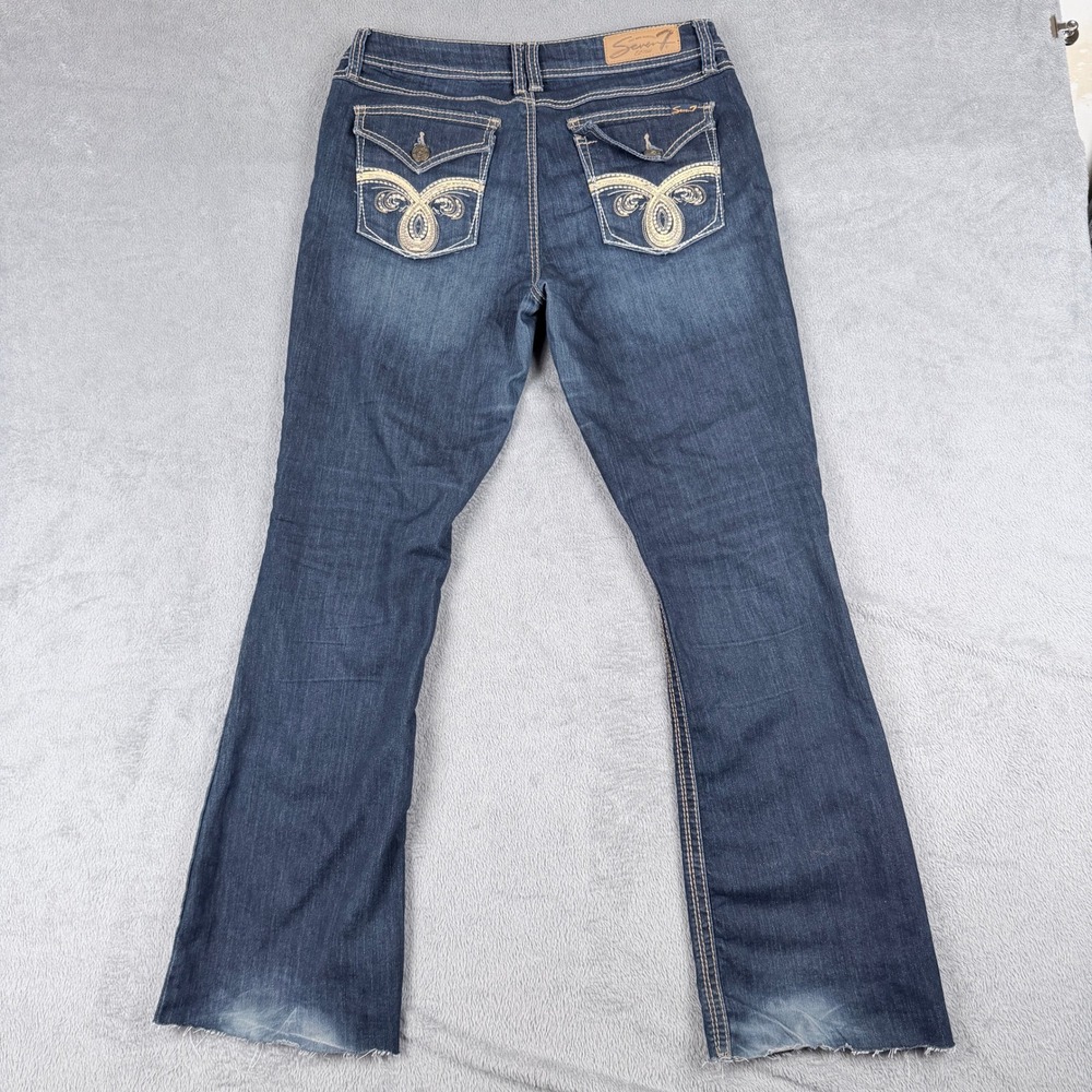 Seven7 Womens Bootcut Jeans Dark Wash Embroidered Flap Pocket Raw Hem Size 12